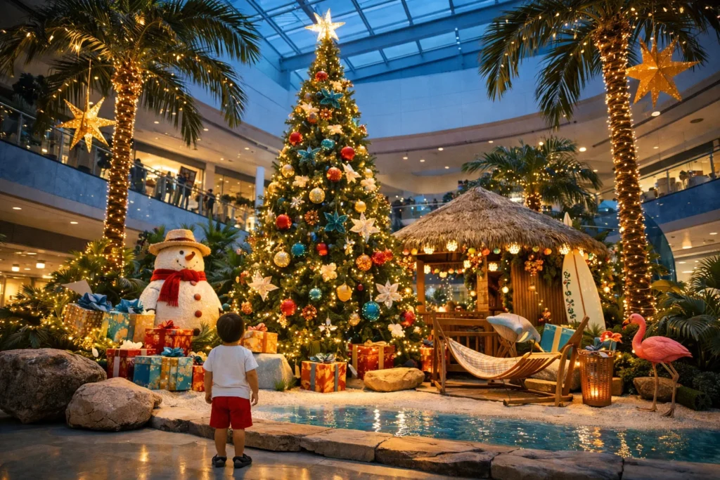 Noël sous les tropiques : décos – centres commerciaux et événements