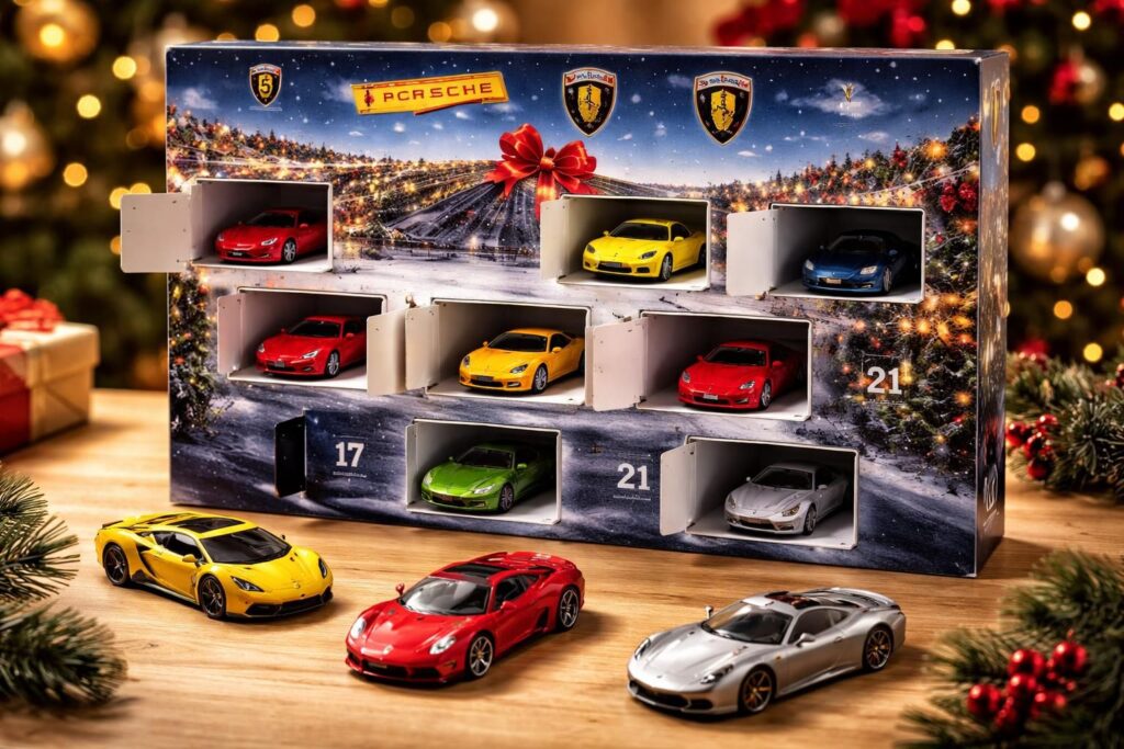 Calendrier avent automobile enfants avec miniatures Porsche, Ferrari et Lamborghini collection Hot Wheels
