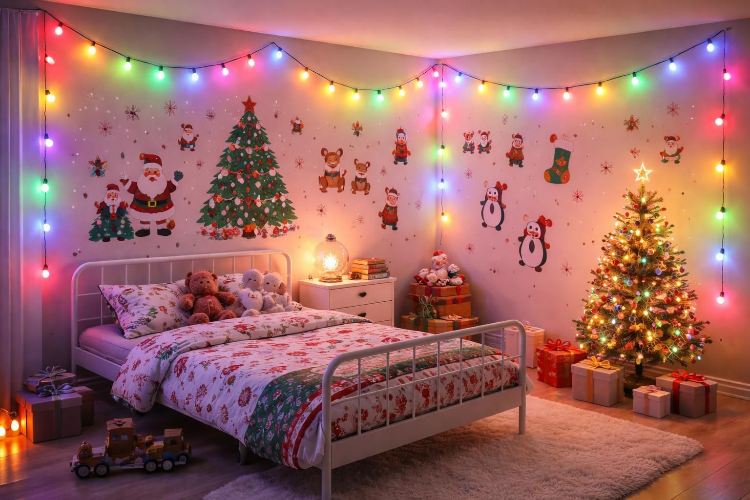 découvrez comment décorer la chambre de votre enfant pour noël avec des guirlandes lumineuses philips hue et des stickers muraux festifs pour une ambiance magique et chaleureuse.