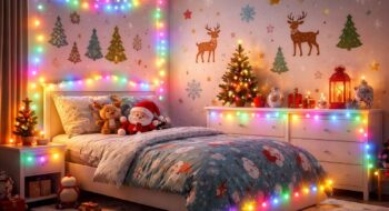 Décorer chambre enfant pour Noël : guirlandes lumineuses Philips Hue et stickers muraux