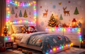 Décorer chambre enfant pour Noël : guirlandes lumineuses Philips Hue et stickers muraux