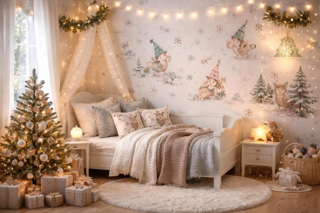 Décorer une chambre enfant féerique pour Noël avec stickers Lilipinso et luminaires Vertbaudet