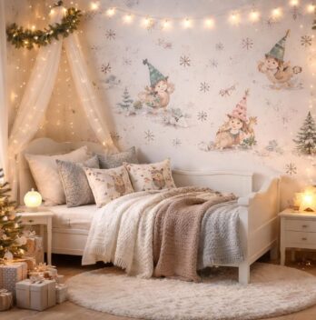 Décorer une chambre enfant féerique pour Noël avec stickers Lilipinso et luminaires Vertbaudet