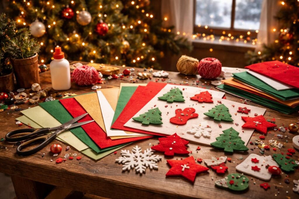 Fabriquer des décorations festives maison avec papier Canson et feutrine pour Noël magique