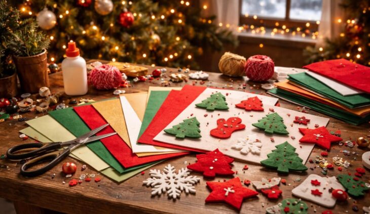Fabriquer des décorations festives maison avec papier Canson et feutrine pour Noël magique