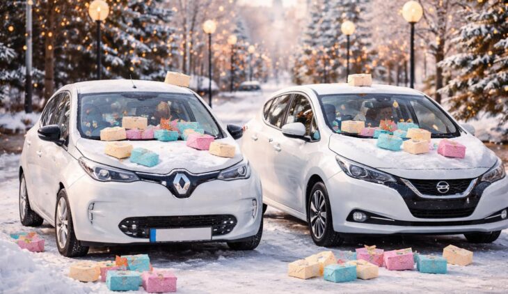 Les lettres magiques du Père Noël livrées en voiture électrique avec Renault Zoé et Nissan Leaf