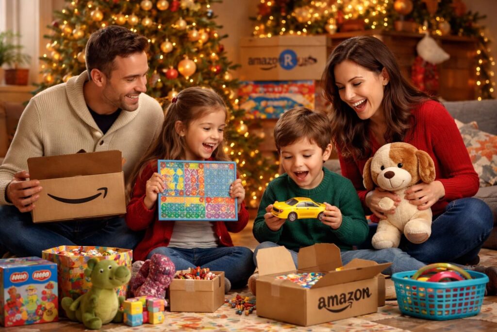 Offrir magie Noël enfants avec budget famille limité chez Jouets Toys R Us Amazon