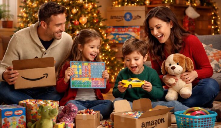 Offrir magie Noël enfants avec budget famille limité chez Jouets Toys R Us Amazon