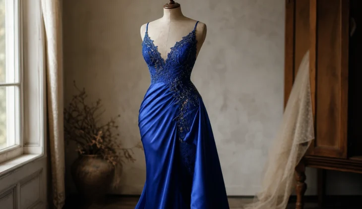 Robe de soirée bleu roi satinée : tendance 100% glamour